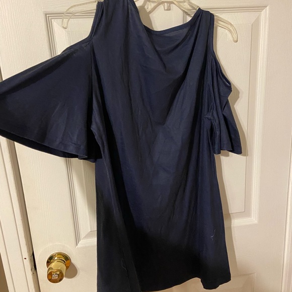 Women's Navy Blue Butterfly Print Cold Shoulder Top - Picture 4 of 5